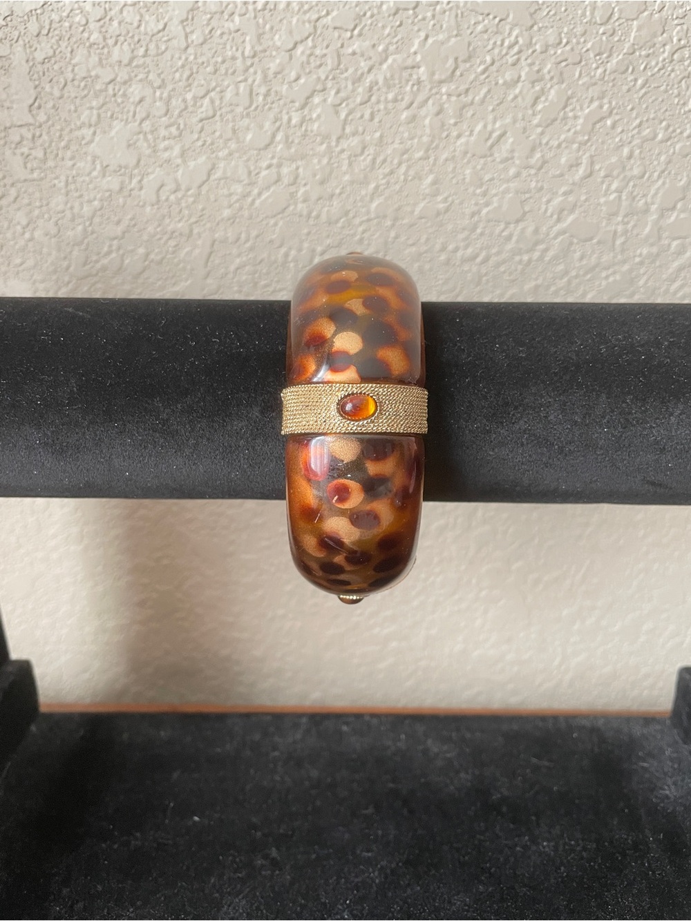Tortoiseshell Resin Bangle Bracelet with Gold Accent